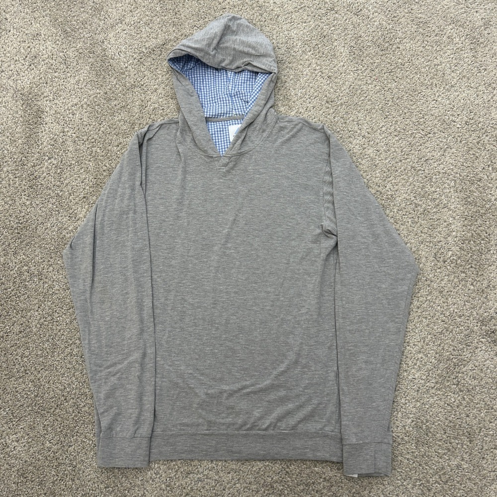 Coastal Crew Hoodie Large Gray Bamboo Rayon Blend Gingham Hood Lining Mens